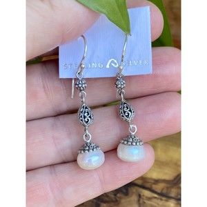 Sterling Silver Filigree Pearl Dangle Earrings Jewelry Women’s
